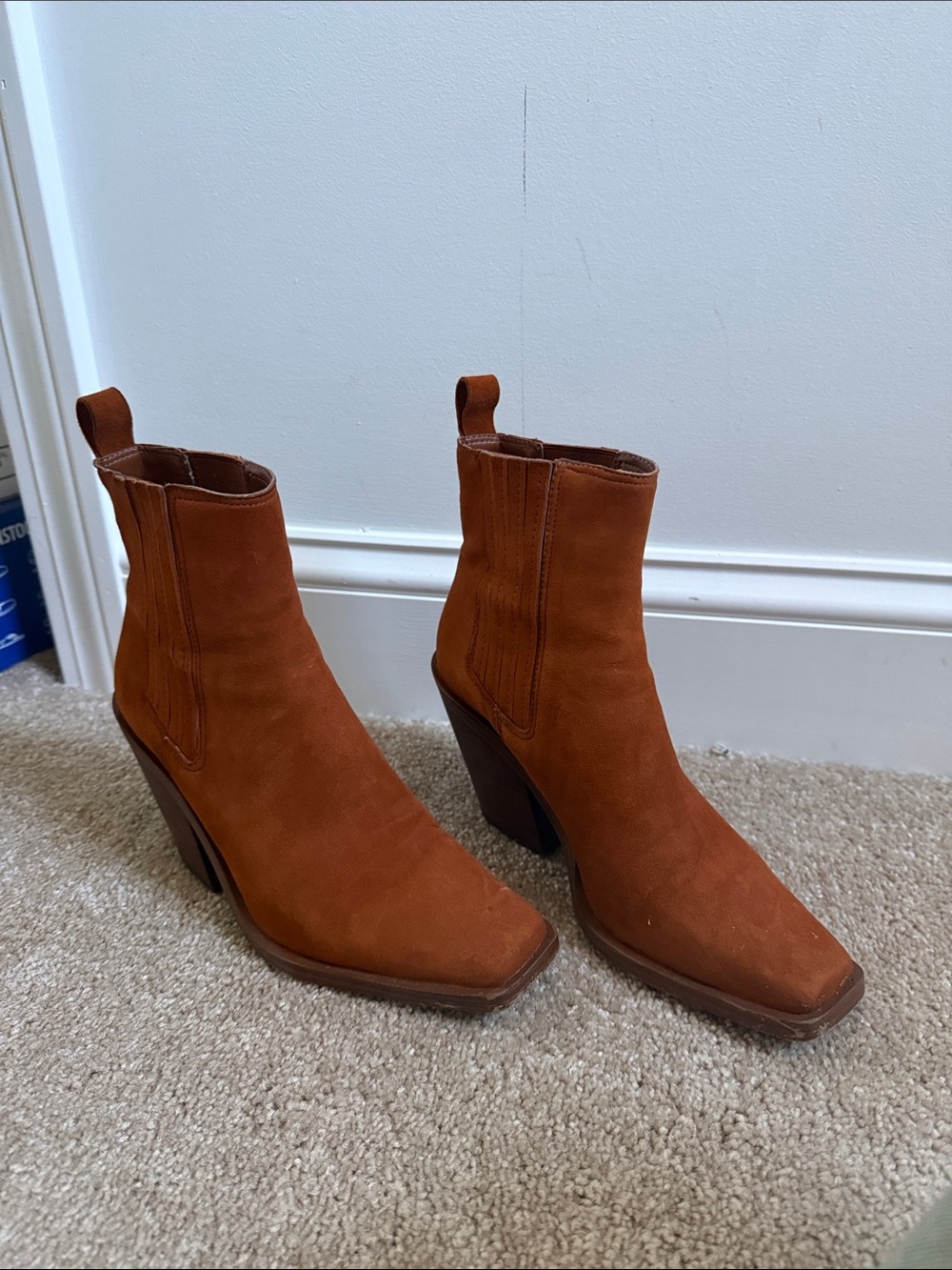 Vince Camuto Rust Suede Square-Toe Ankle Boots